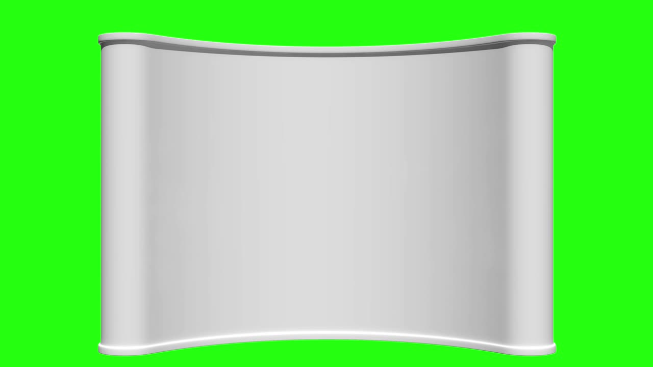 la cabina de la feria 3d aparece en blanco y en blanco. gráfico de movimiento 3d en pantalla verde con fondo de clave de croma.