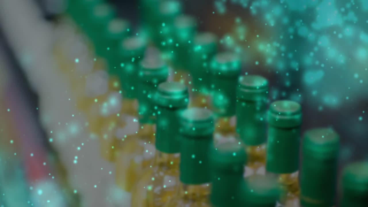 가게에서 흐릿한 와인 병 위에 빛의 애니메이션