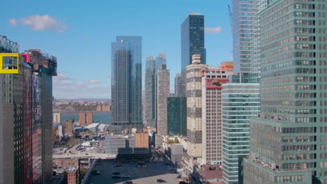 manhattan new york buildings with blue sky