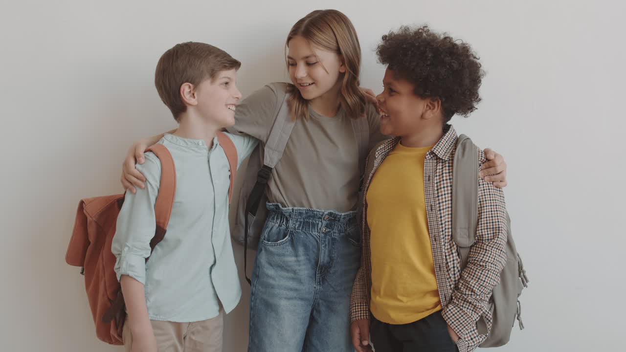 Diverse School Friends Hugging and Posing