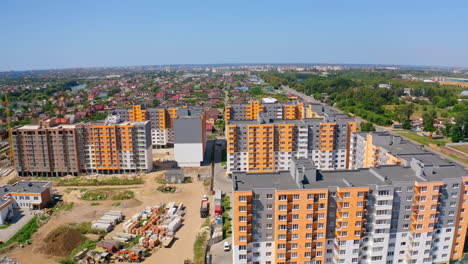 new district in the city. contemporary buildings for residential purpose. high rise houses in the outskirts of the city. aerial view.