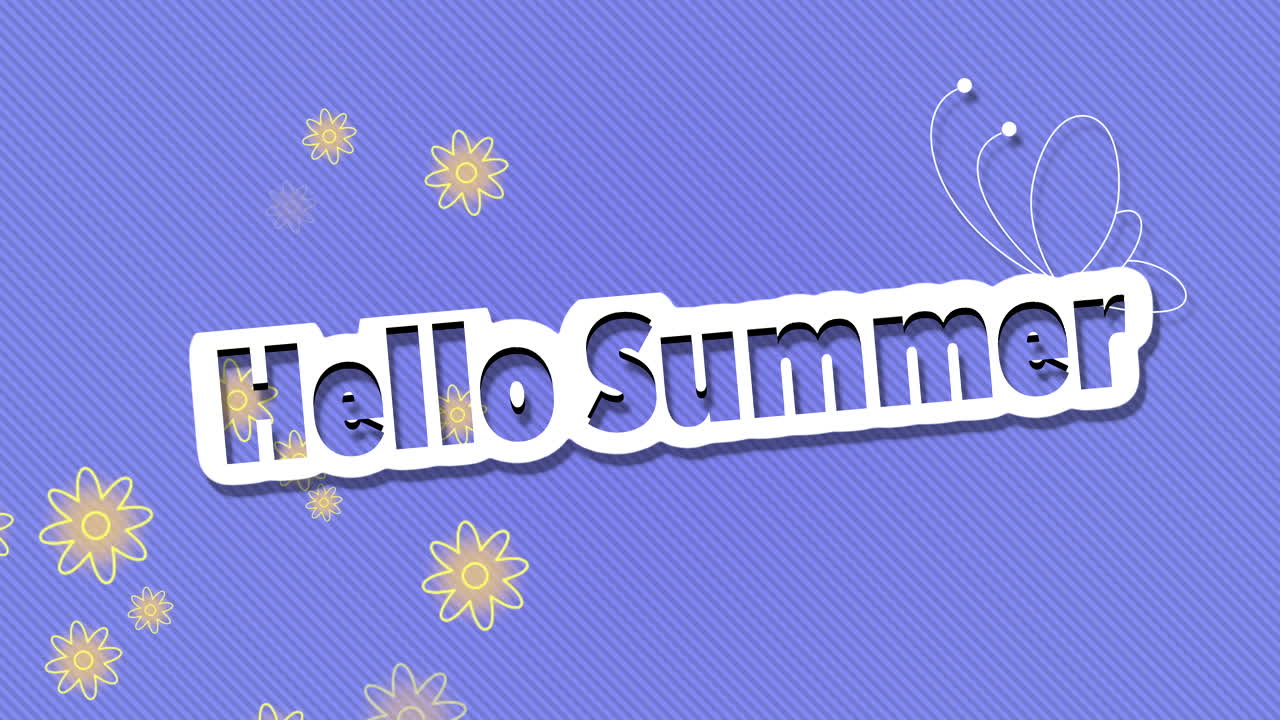 블루 그라데이션에 나비와 비행 꽃과 안녕하세요 여름