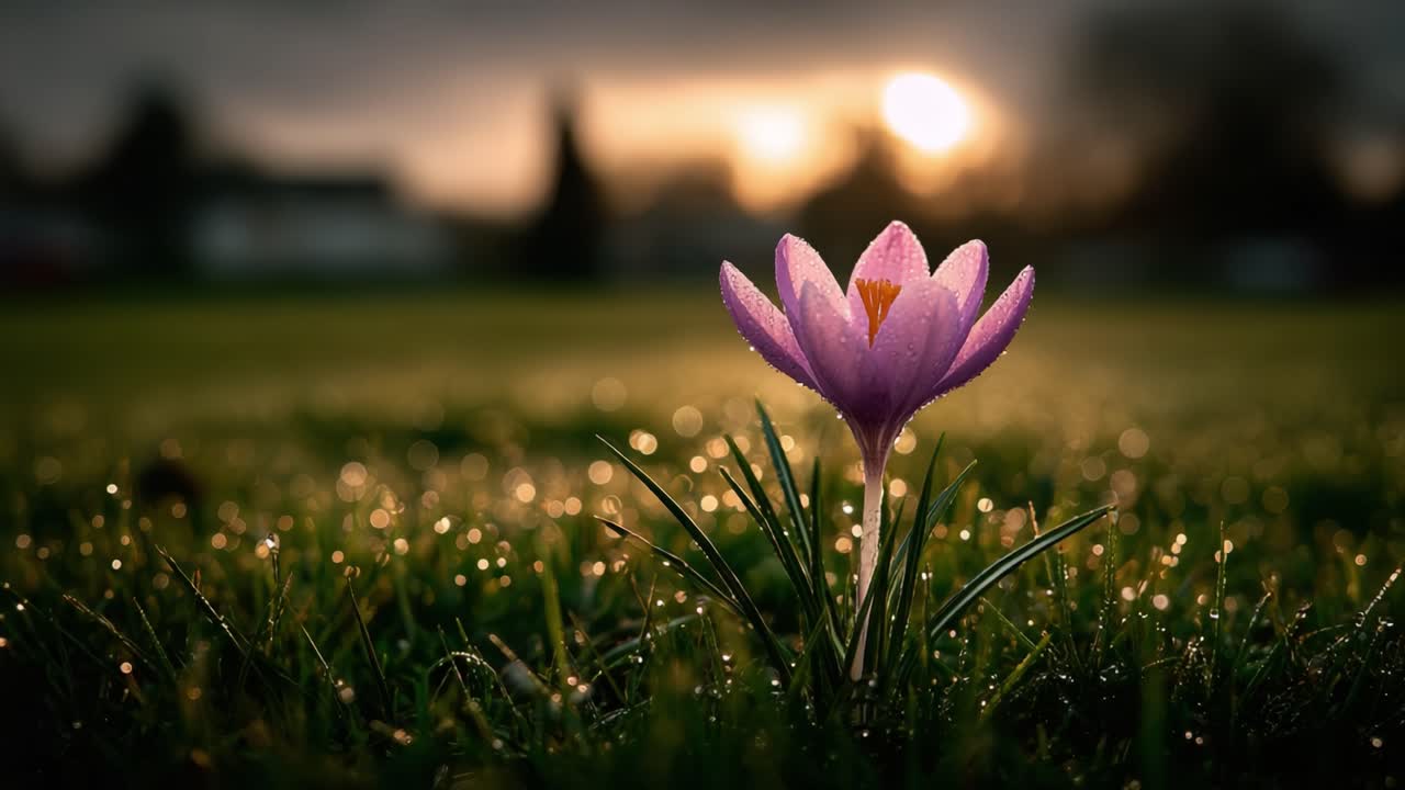A Beautiful Blooming Flower in the Morning Light, Its Petals Glimmering with Dew, Captured in a Serene Landscape Reflecting Nature's Splendor