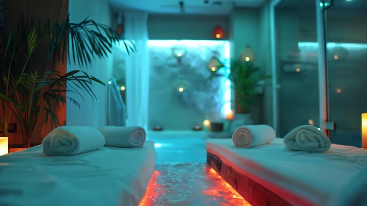 Relaxing spa environment with massage beds and soothing lighting