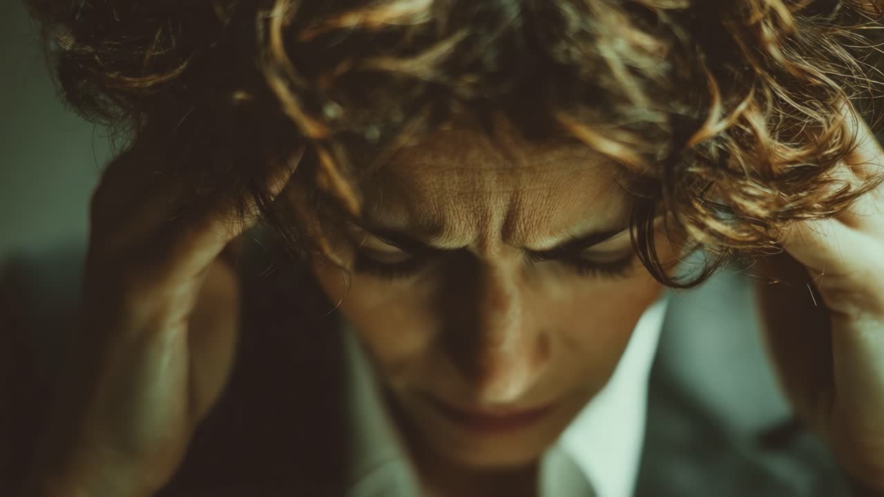 Un Primo Piano di una Donna in Difficoltà, che Lotta Contro Stress e Ansia Opprimenti Mentre si Tiene la Testa per la Frustrazione, Compromettendo il Suo Benessere Emotivo.