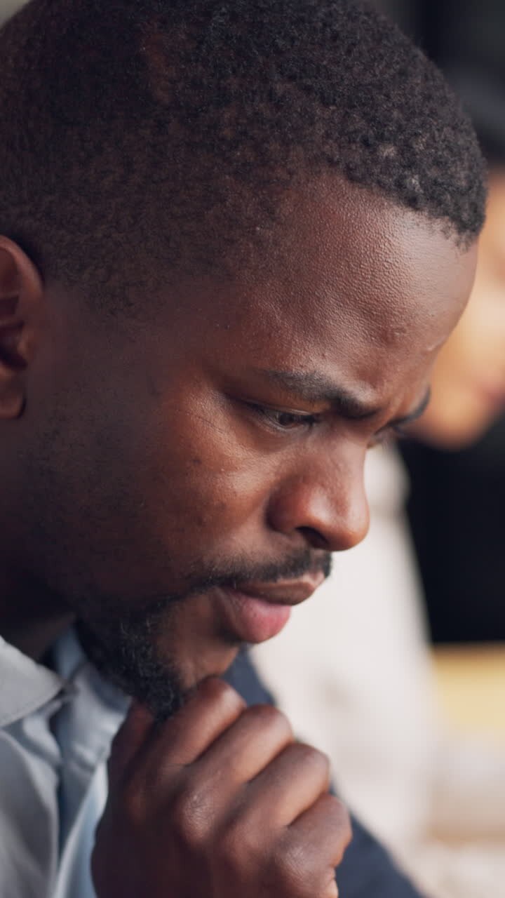 Stress, thinking and black man in office