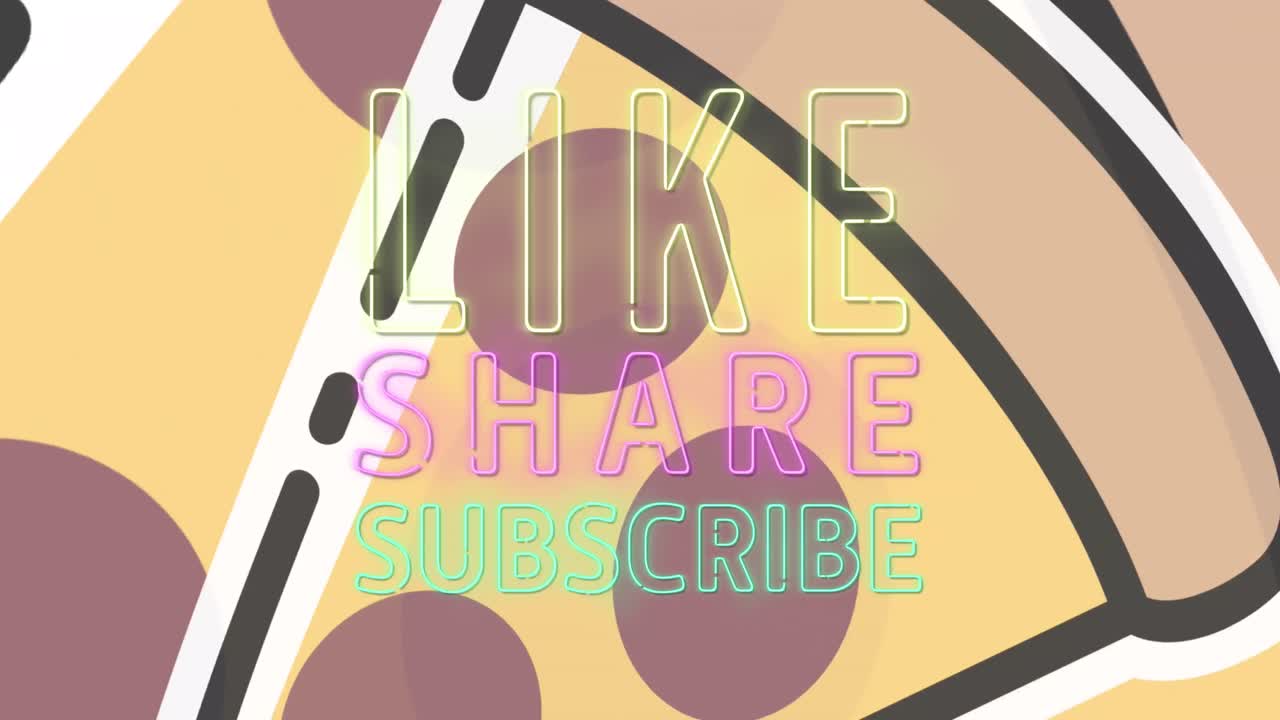 네온과 같은 공유 서브라이브 네온 텍스트 배너 여러 피자 슬라이스 아이콘에 맞춰 원활한 패턴