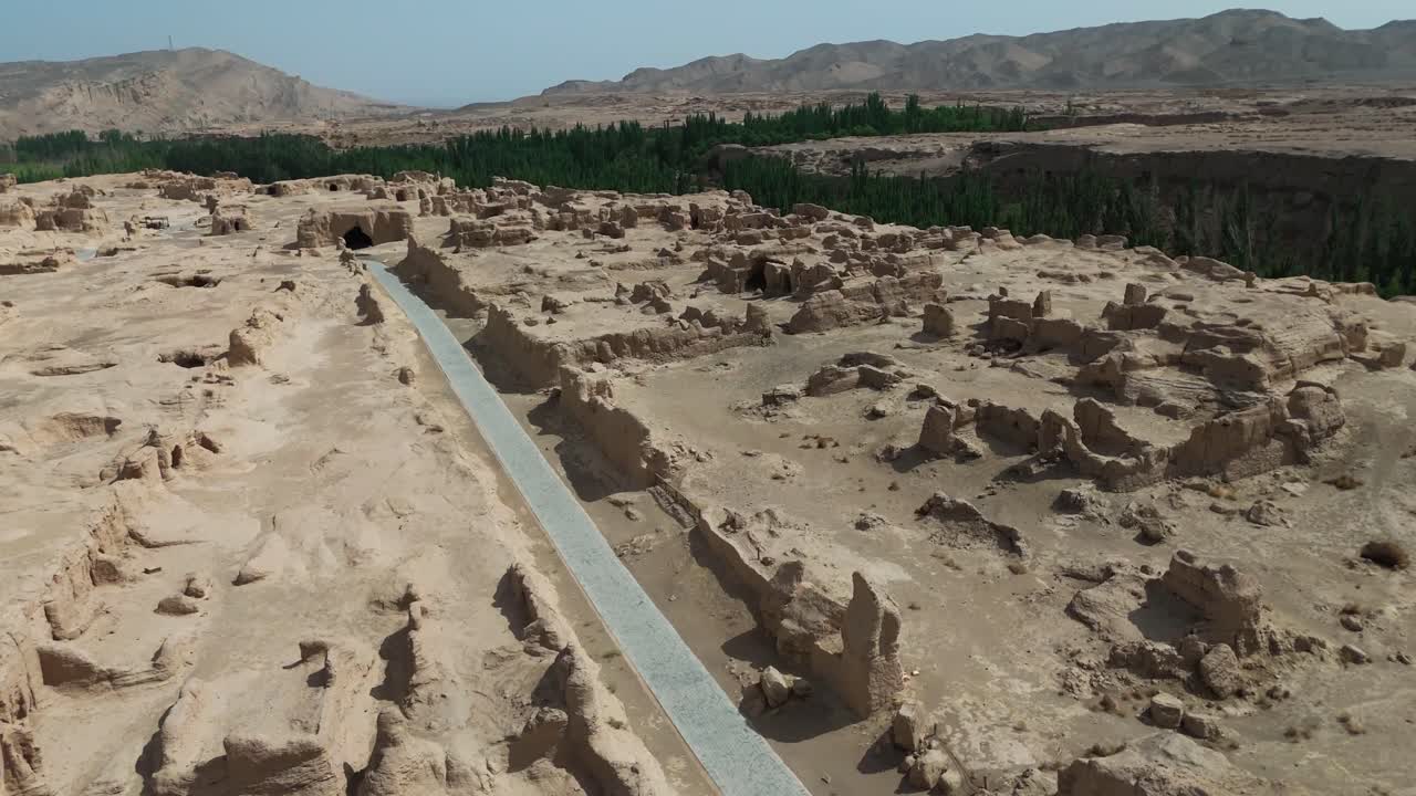 Aerial view of Xinjiang Jiaohe Ruins Ancient City in China