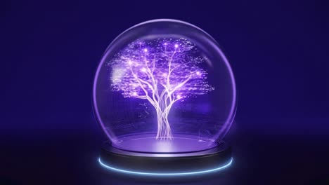 digital glowing tree in a futuristic glass dome