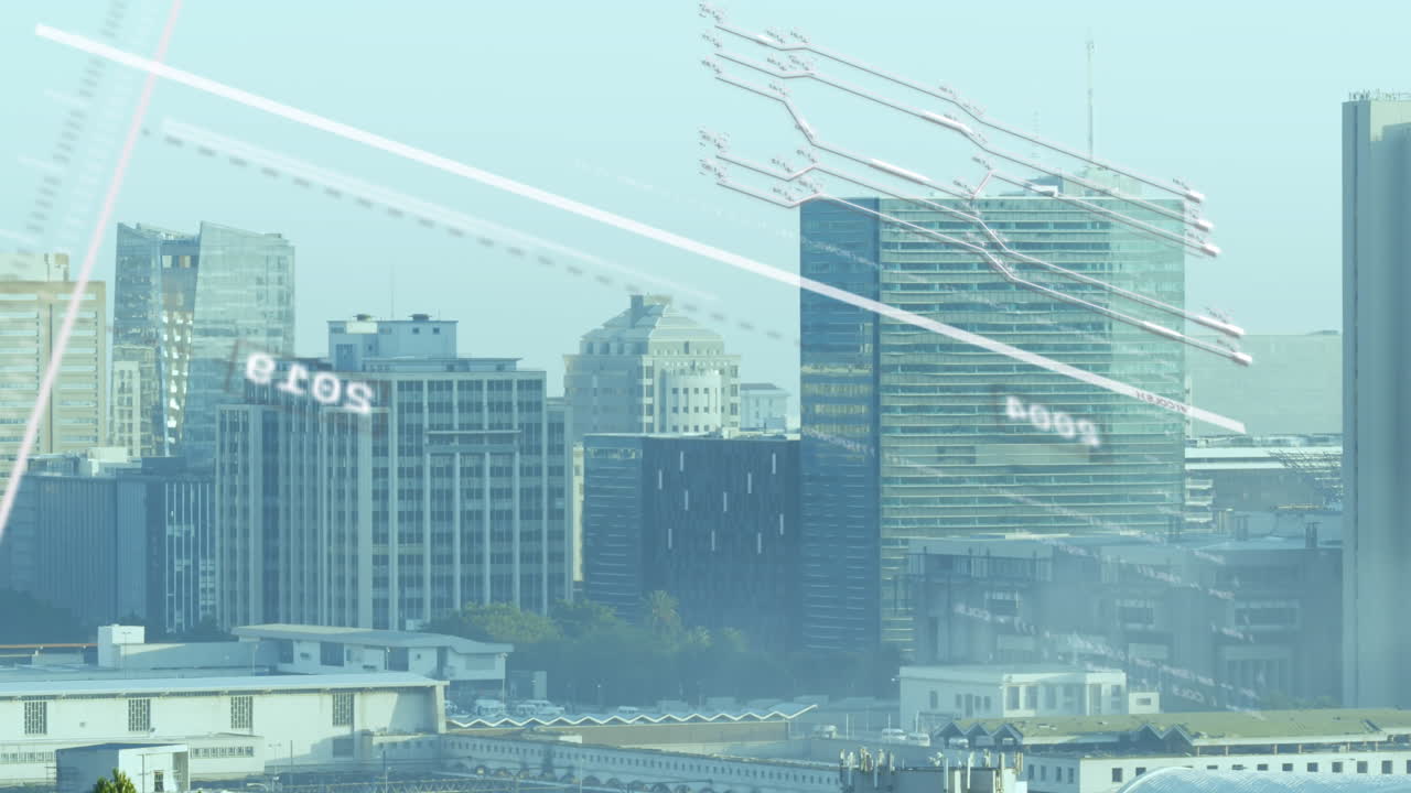 도시 풍경의 공중 전망에 대한 데이터 처리와의 인터페이스의 애니메이션