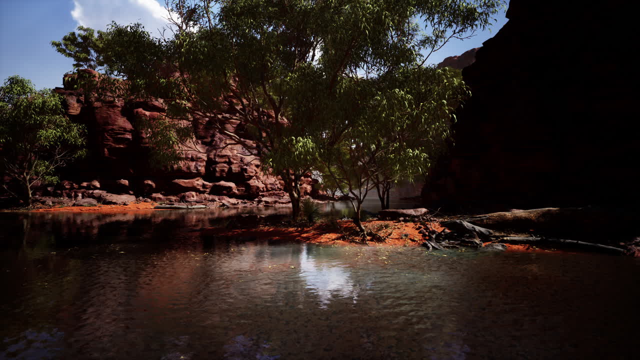 escena del río del cañón de la roca roja