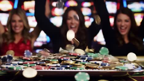 excitement and joy capture the moment as friends enjoy a thrilling casino experience, celebrating wins and sharing laughter amongst colorful slot machines