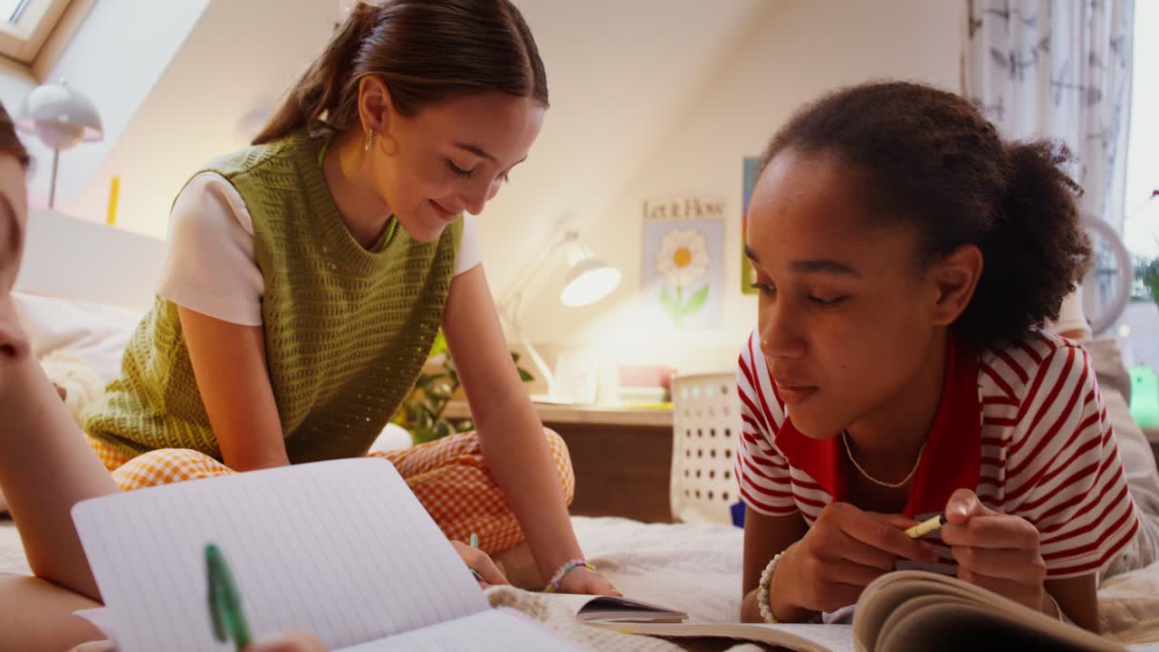 함께 공부하는 십대 소녀들