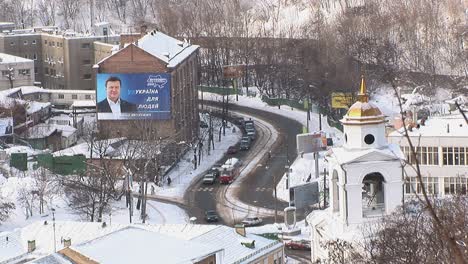 a viktor yanukovych political banner in kyiv during winter 2010