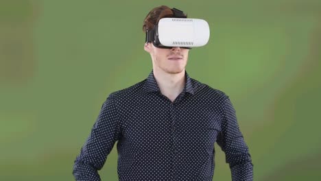 Animation-of-man-wearing-vr-headset-on-green-background