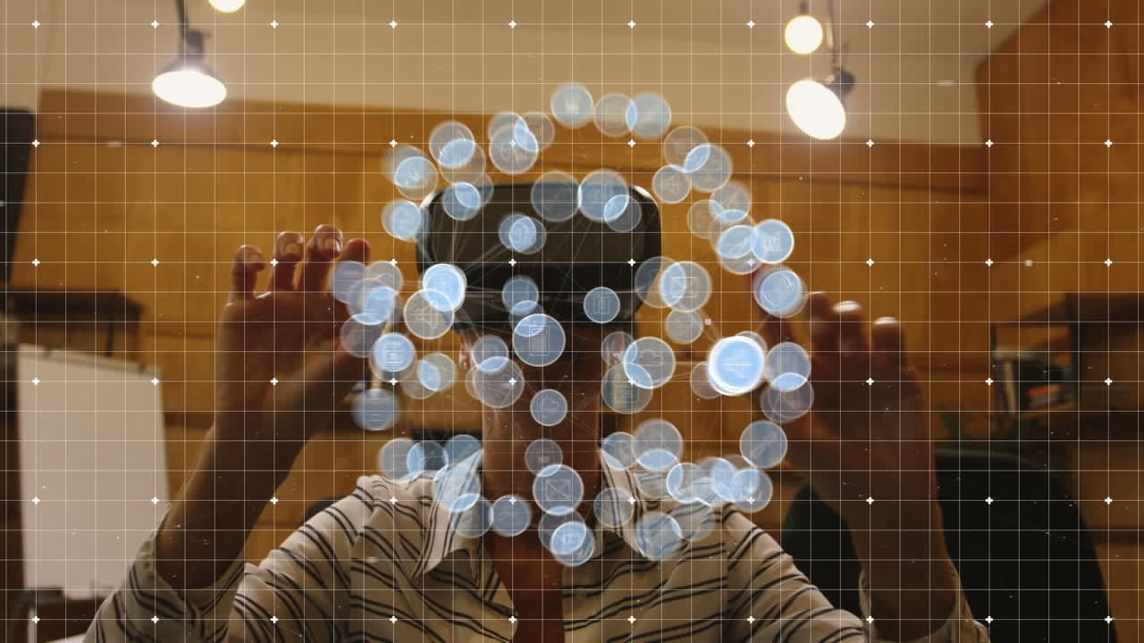 animación de la red de conexiones con iconos mujer de negocios con auriculares vr