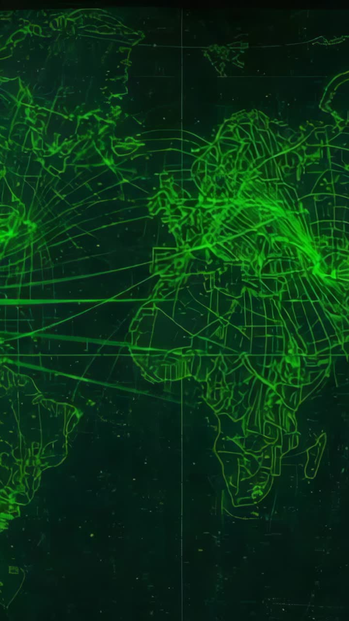 Vertical video: Opening wireframe map pulsing network lines across globe, zooming into Africa grid