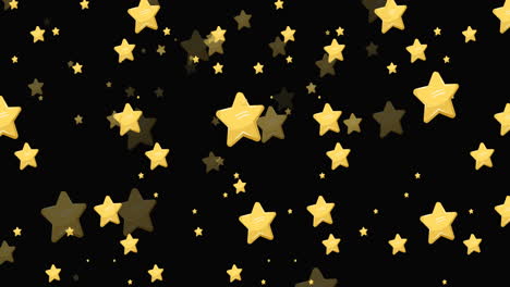 animation of gold christmas stars falling on black background