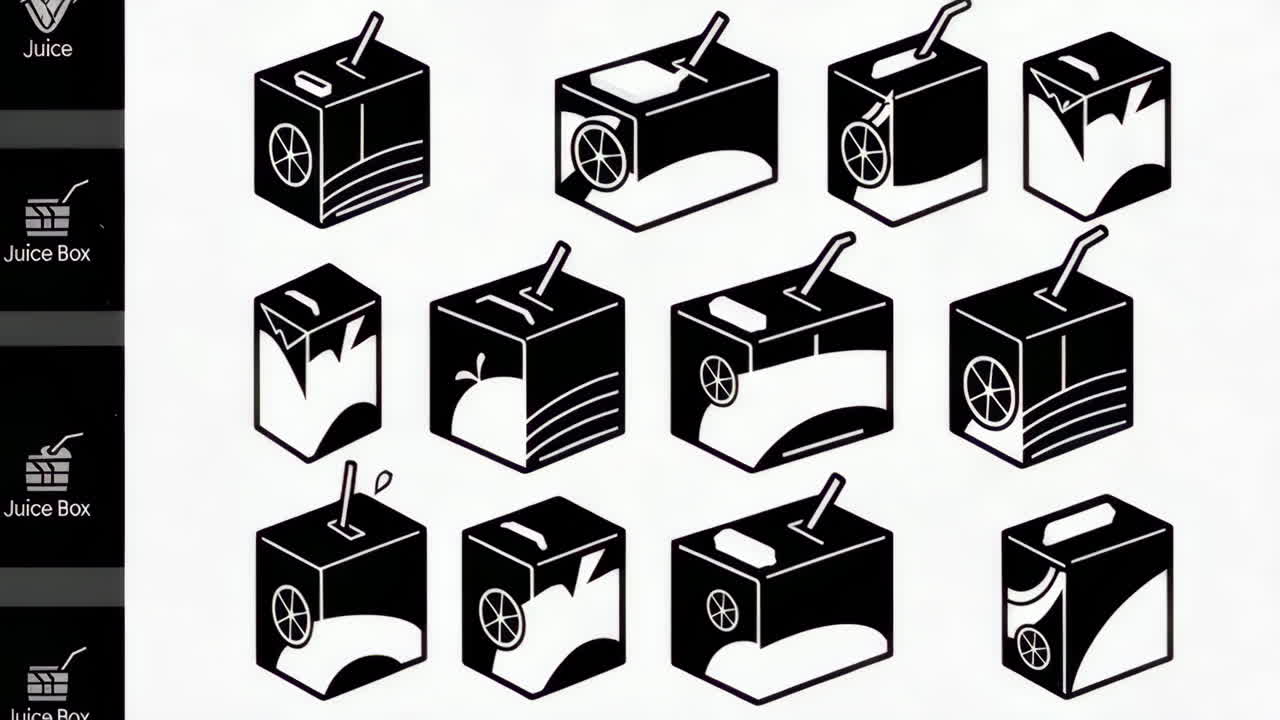 Black and White Juice Box Icons Collection