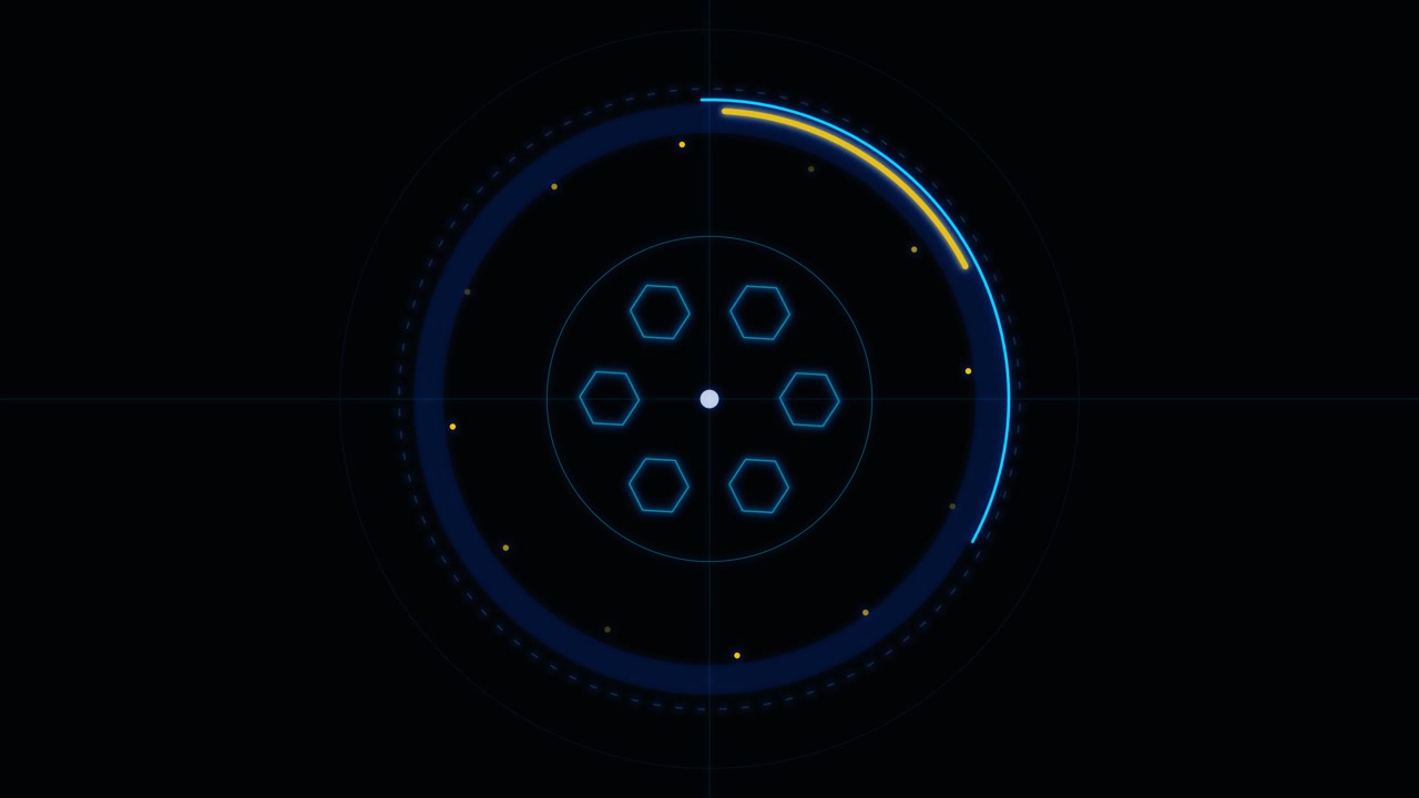 Futuristic Digital HUD Interface with Rotating Circular Elements