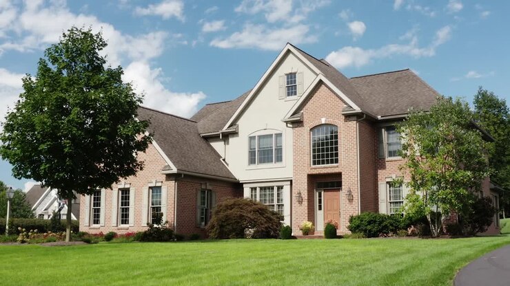 Large brick home in American suburbs