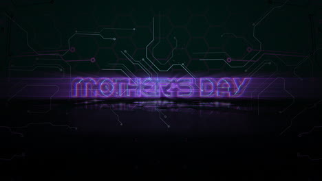día de la madre con esquema informático y texto de neón