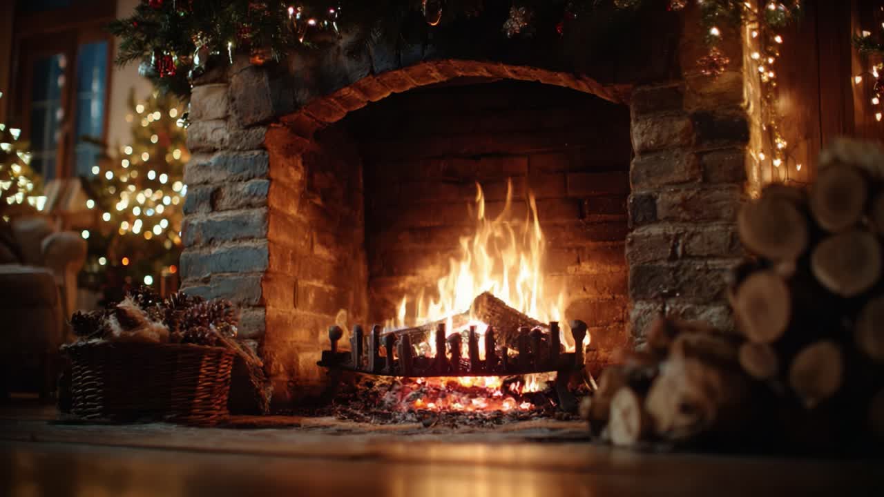 A Cozy Fireplace Setting with Flickering Flames Surrounded by Holiday D?cor, Creating a Warm Atmosphere Perfect for Celebrating the Festive Season