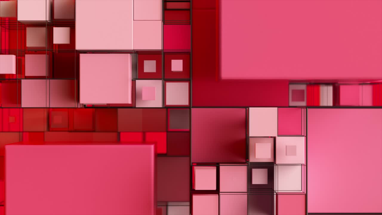 fondo abstracto con cubos de movimiento. una matriz de cuadrados de diferentes tamaños en una cuadrícula. animación 3d de un bucle sin costuras