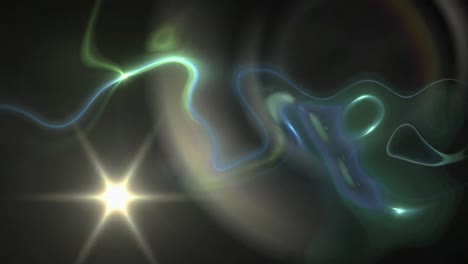 formas líquidas con estrellas errantes amarillas sobre fondo negro