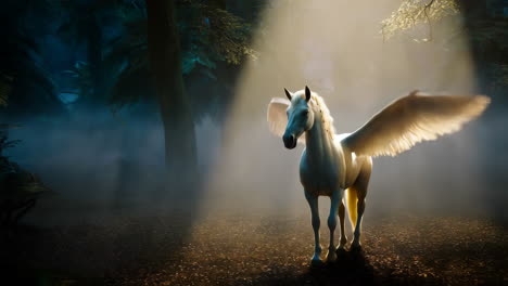 pegasus in a misty enchanted forest