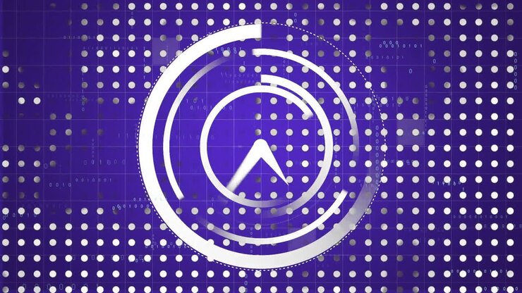 Animation of clock moving fast over rows of spots on purple background