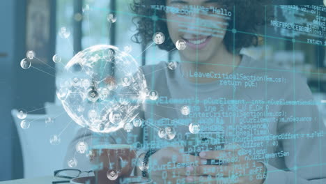 animación del globo y procesamiento de datos sobre el hombre usando teléfono inteligente