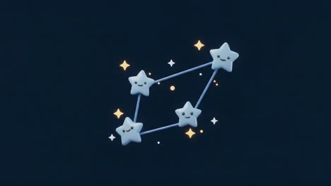 charming celestial scene featuring animated stars, connected by a delicate constellation design filled with sparkling elements and whimsical smiles