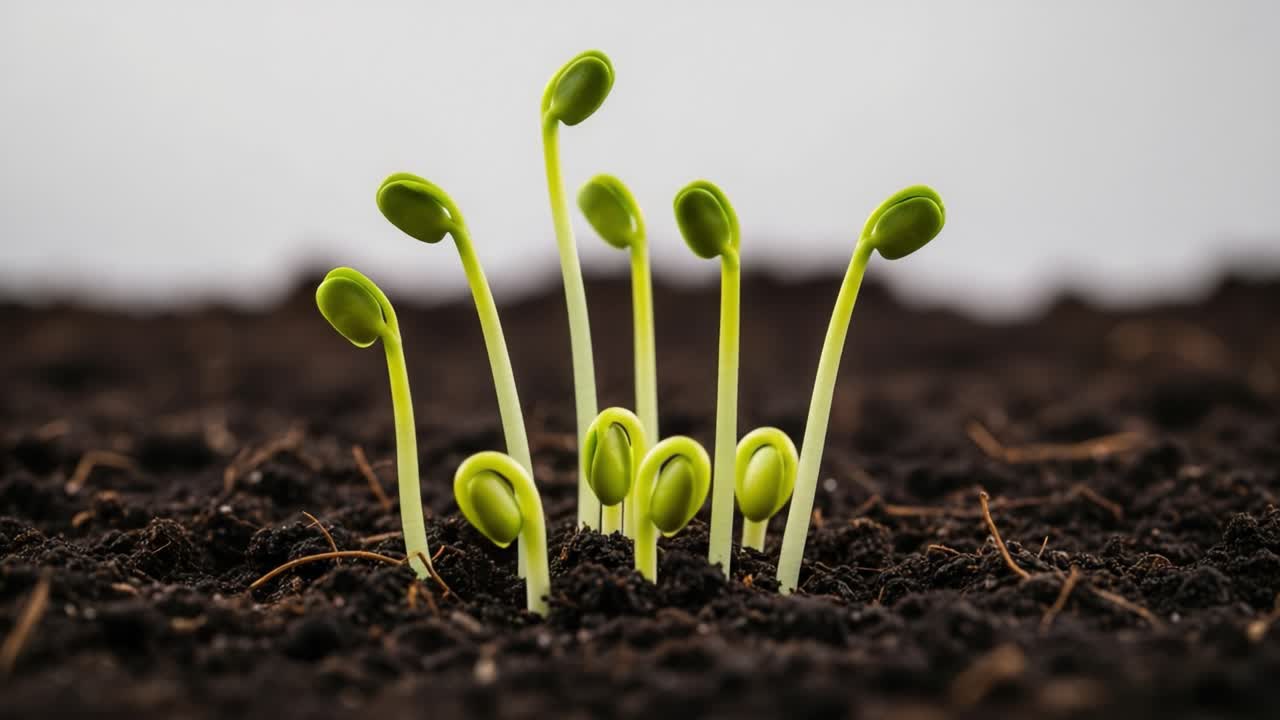 Young Green Sprouts Emerging from Soil