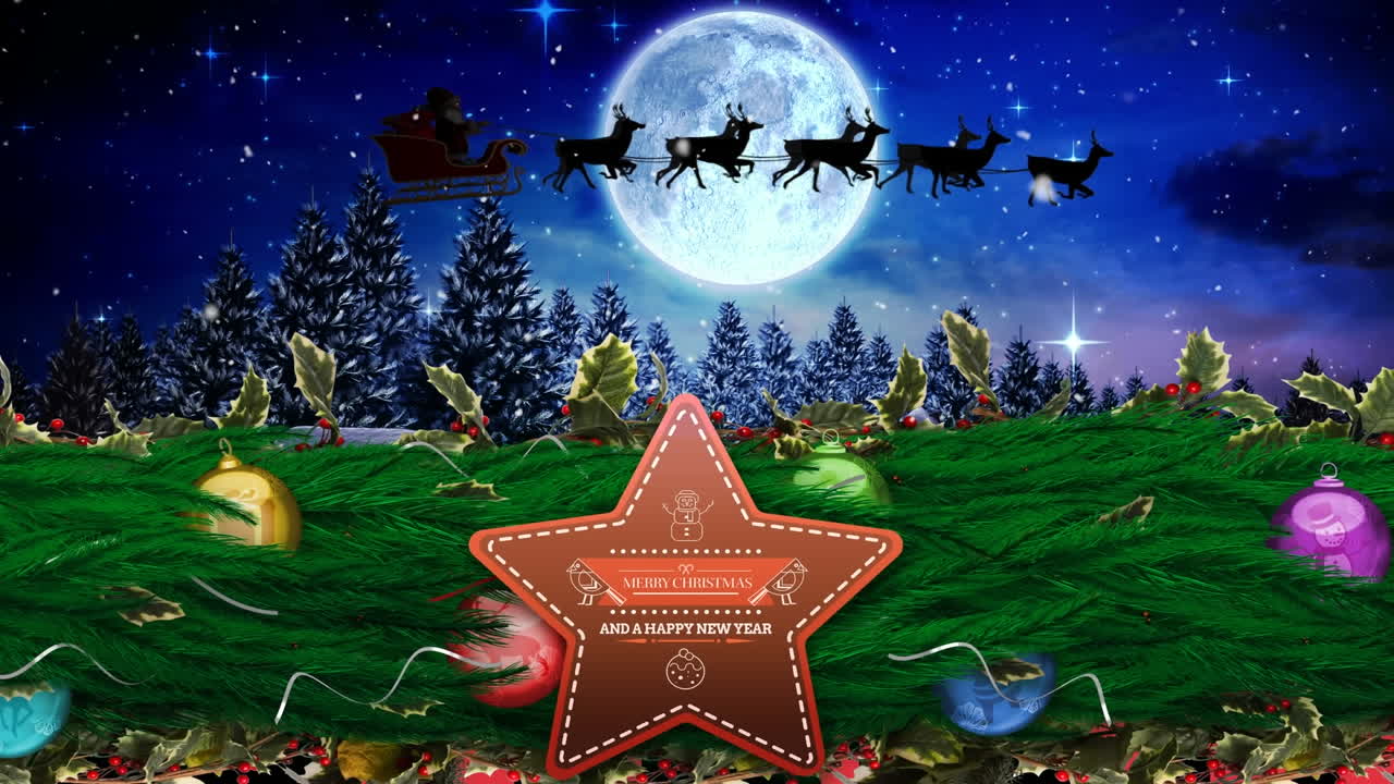 크리스마스 축하 문서의 애니메이션과 겨울 풍경에서 매에 산타클로스