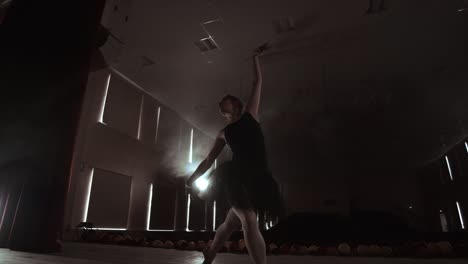 slow motion of an excellent graceful ballerina dancing modern ballet