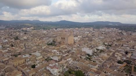 Scenic-Drone-Footage-Of-San-Miguel-Church-In-Llucmajor,-Mallorca,-Spain