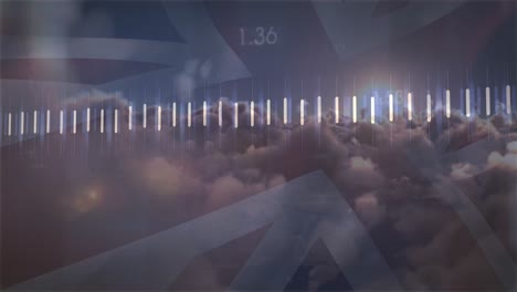 Animation-of-data-processing-over-clouds-and-flag-of-uk