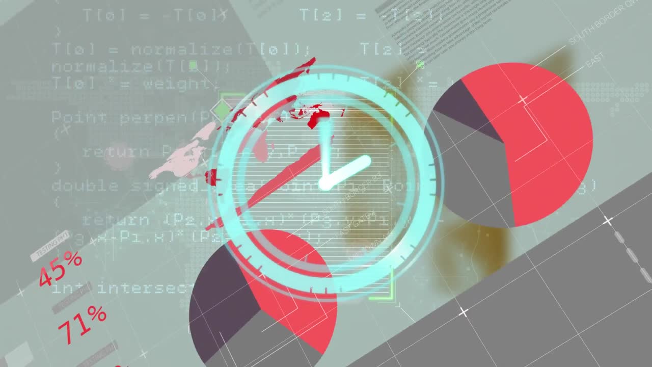 Animazione di orologio che ticchetta su elaborazione dati.