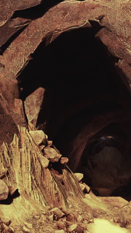 dark cave entrance in a rocky landscape