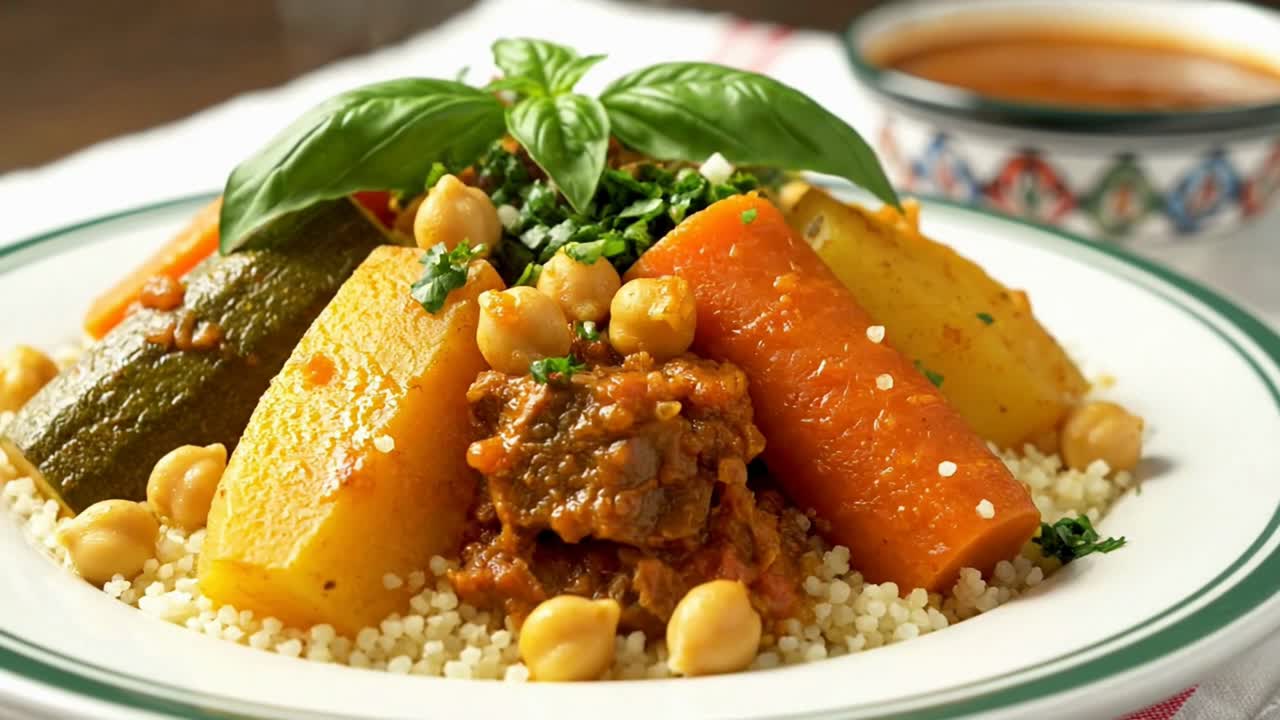 Closeup of a Hearty Moroccan Meat and Vegetable Couscous