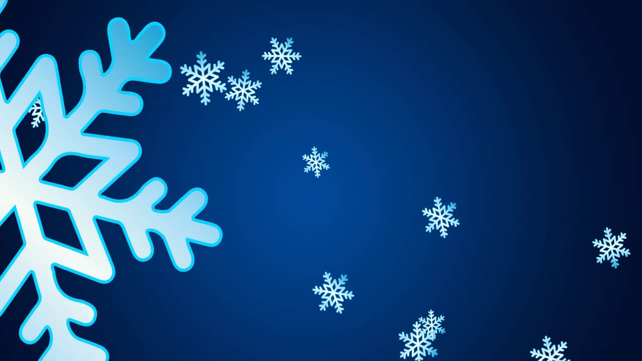 Animation of snowflakes falling on navy background