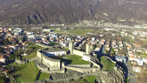 aerial view of bellinzona castelgrande, ticino switzerland