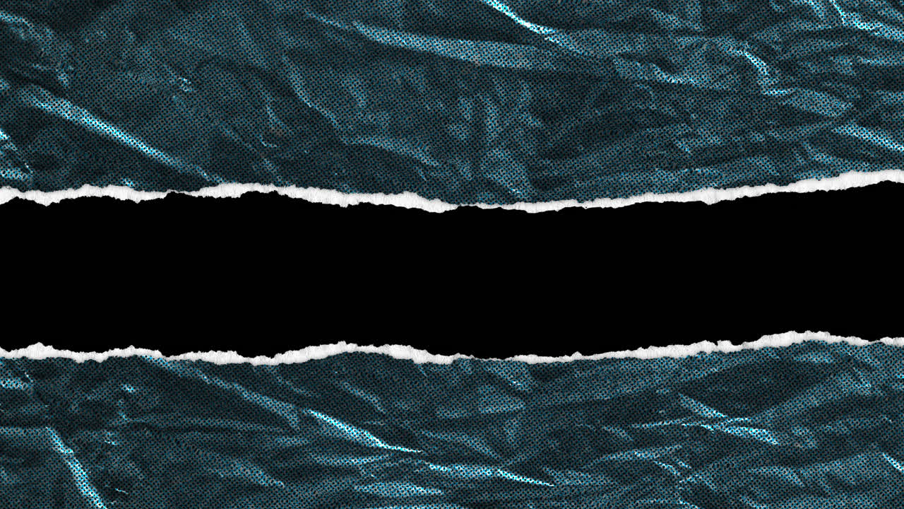 Abstract Blue Crumpled Paper Ripping and Revealing Black Background