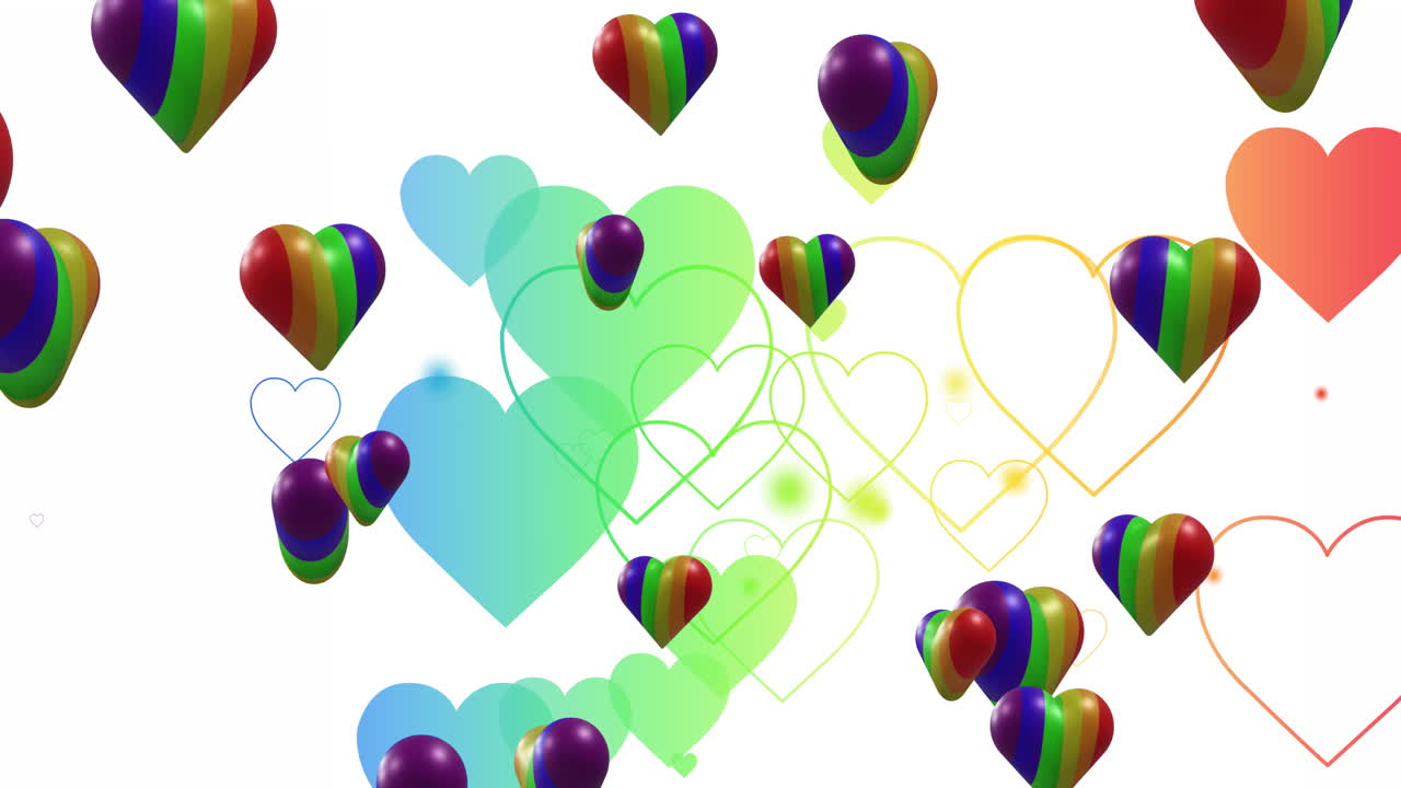 animación de corazones de arco iris sobre un fondo blanco