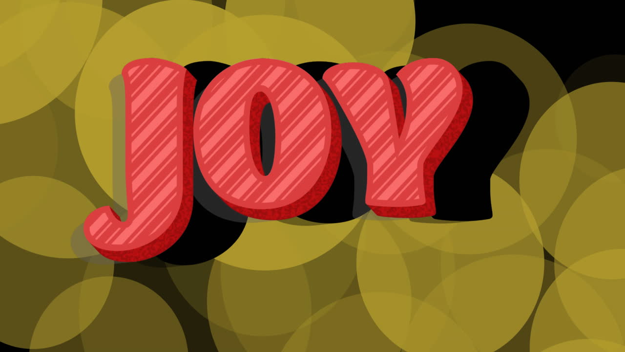 Animazione di banner di testo "joy" sopra punti luminosi gialli che fluttuano su sfondo nero.