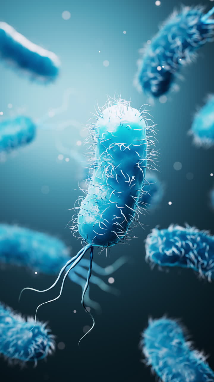 Struttura batterica biomedica microscopica, rendering 3D