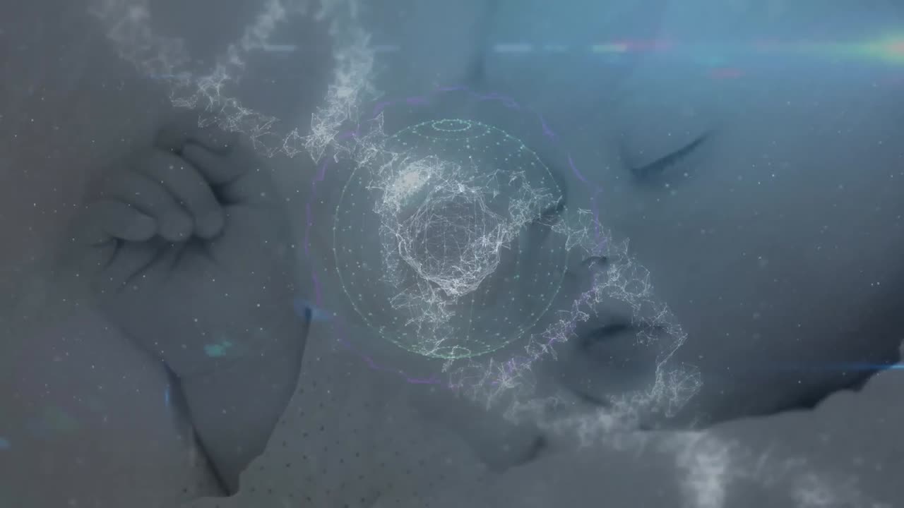 animación del globo con una red de conexiones sobre una mujer usando una computadora portátil