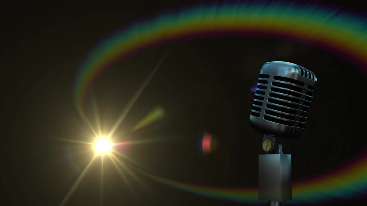 animación de un micrófono antiguo sobre un fondo negro