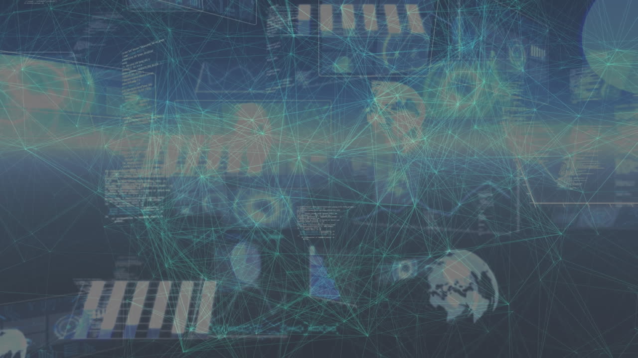 블랙 배경에 연결 네트워크와 데이터 처리의 애니메이션